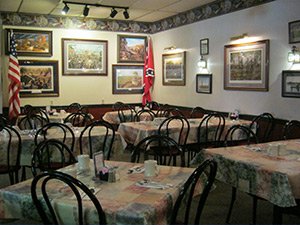 Tables chairs and paintings